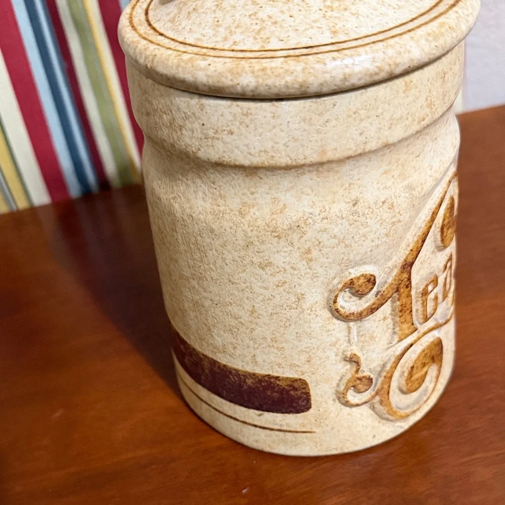 1970s Pottery Craft Treasure Stoneware Vintage Ceramic Tea Canister